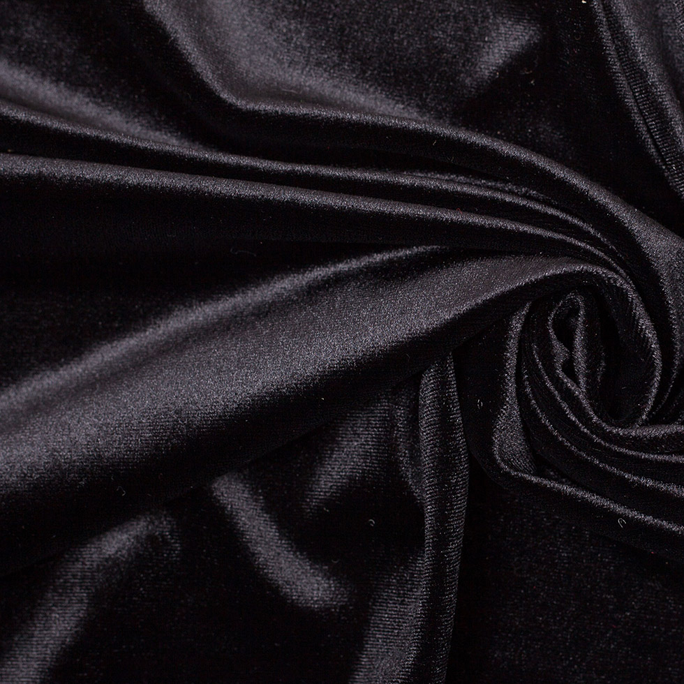 Black Polyester Stretch Velvet - Velour - Jersey/Knits - Fashion Fabrics