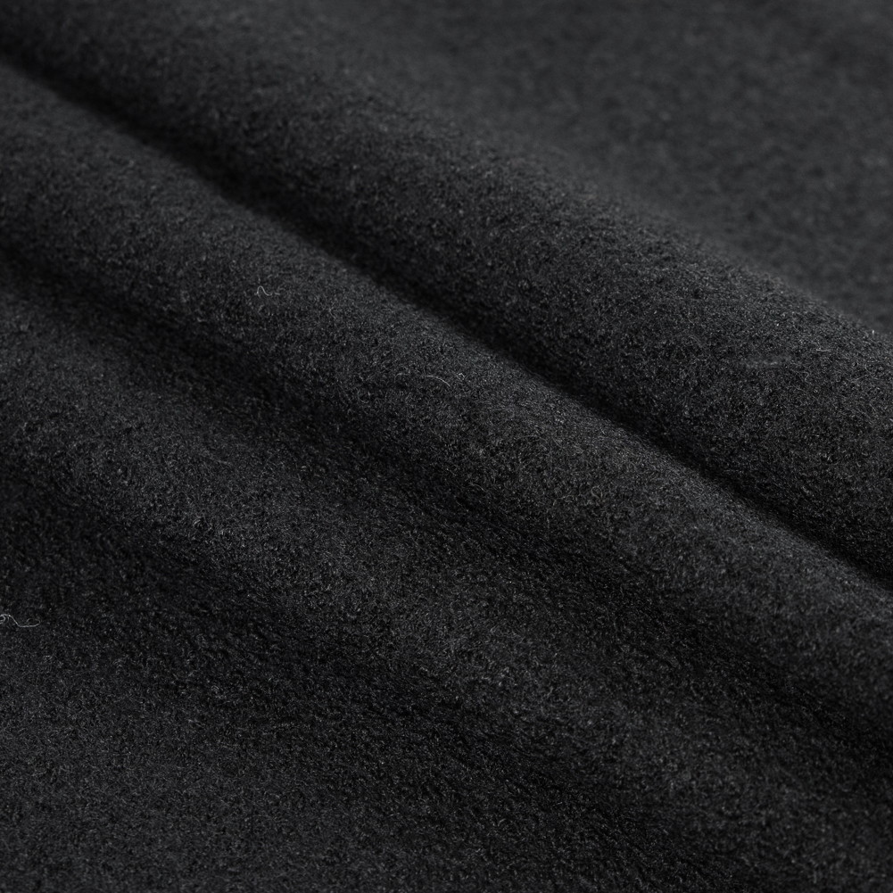 Ketil Black Solid Boiled Wool - Boiled - Rayon - Fashion Fabrics