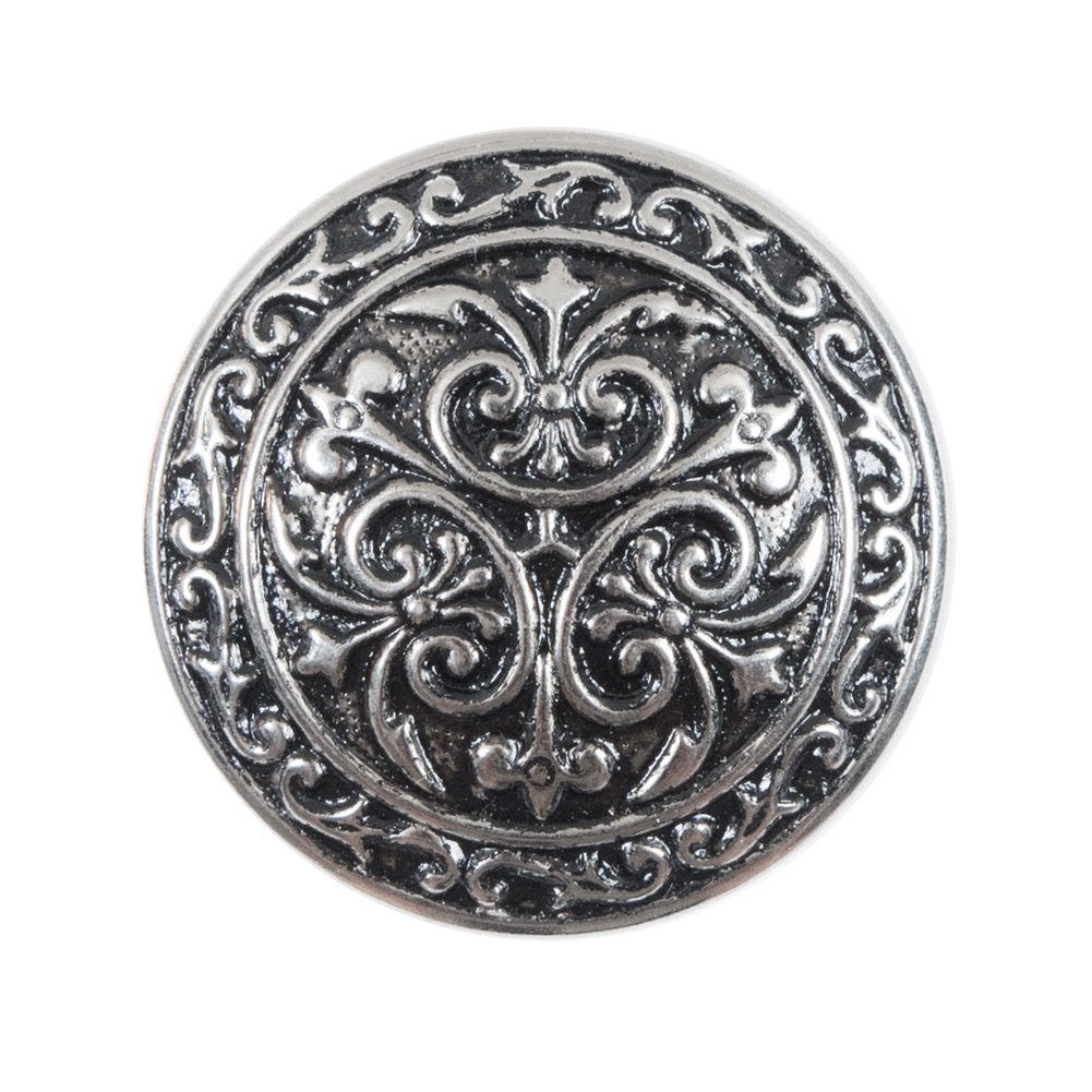Decorative Fleur de Lis Silver Metal Button - 44L/28mm - Silver