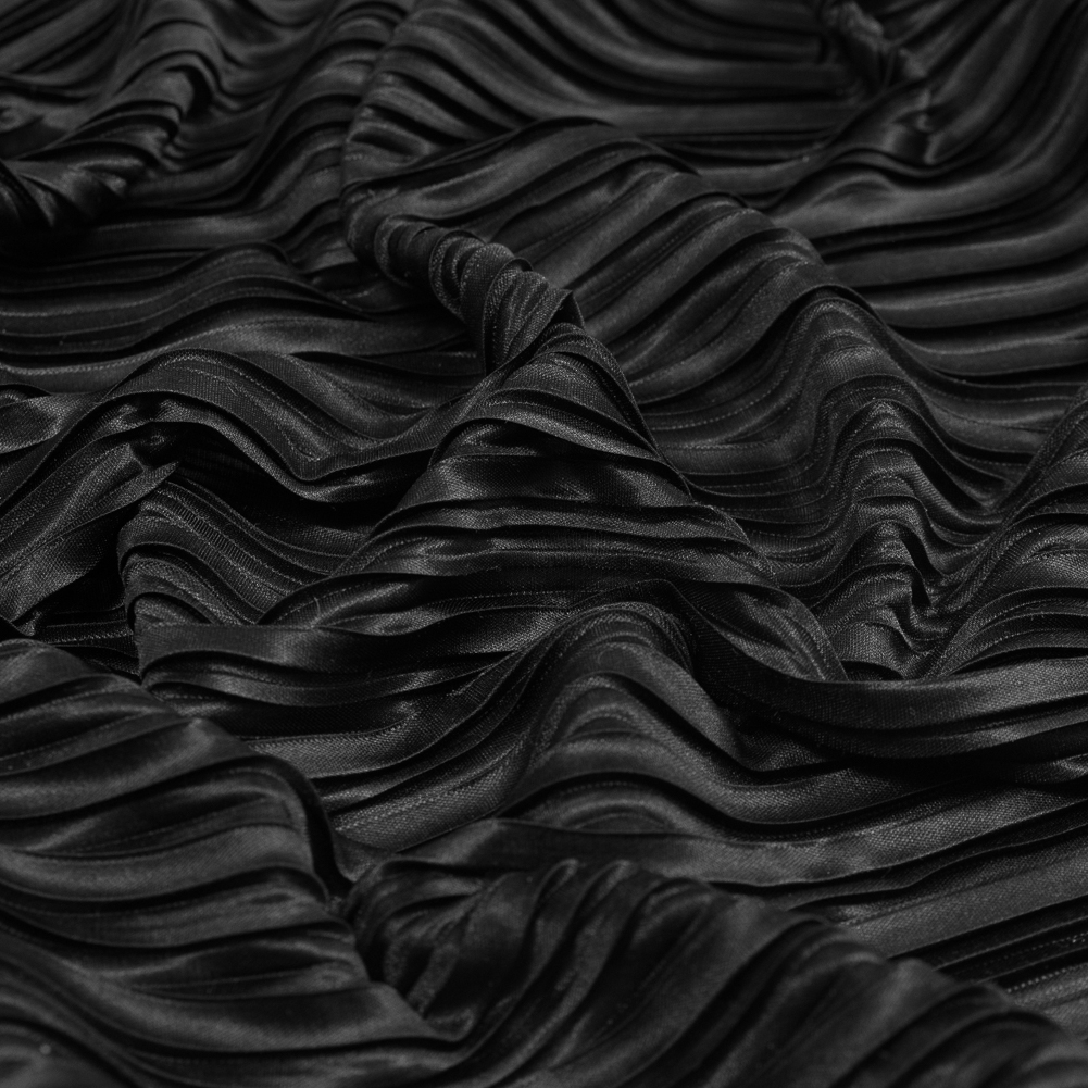 Italian Black Pleated Polyester Woven - Woven - Polyester - Fashion Fabrics