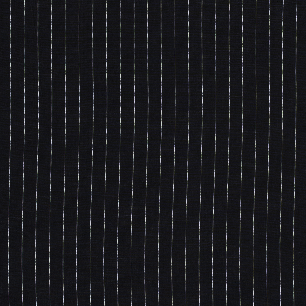 Midnight Blue and White Pinstriped Wool Shirting - Woven - Rayon