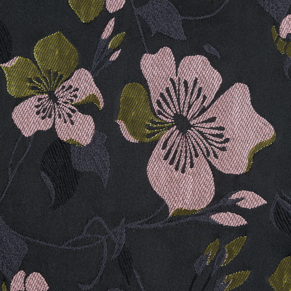 Black, Pink and Lime Reversible Floral Brocade - Brocade - Polyester ...