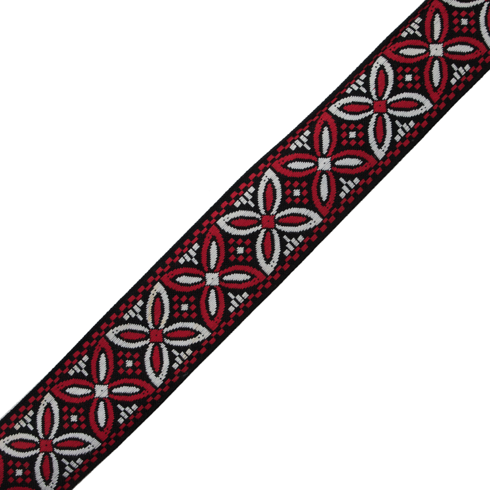 Red, Black and White German Jacquard Ribbon - 2 - Jacquard - Ribbons -  Trims