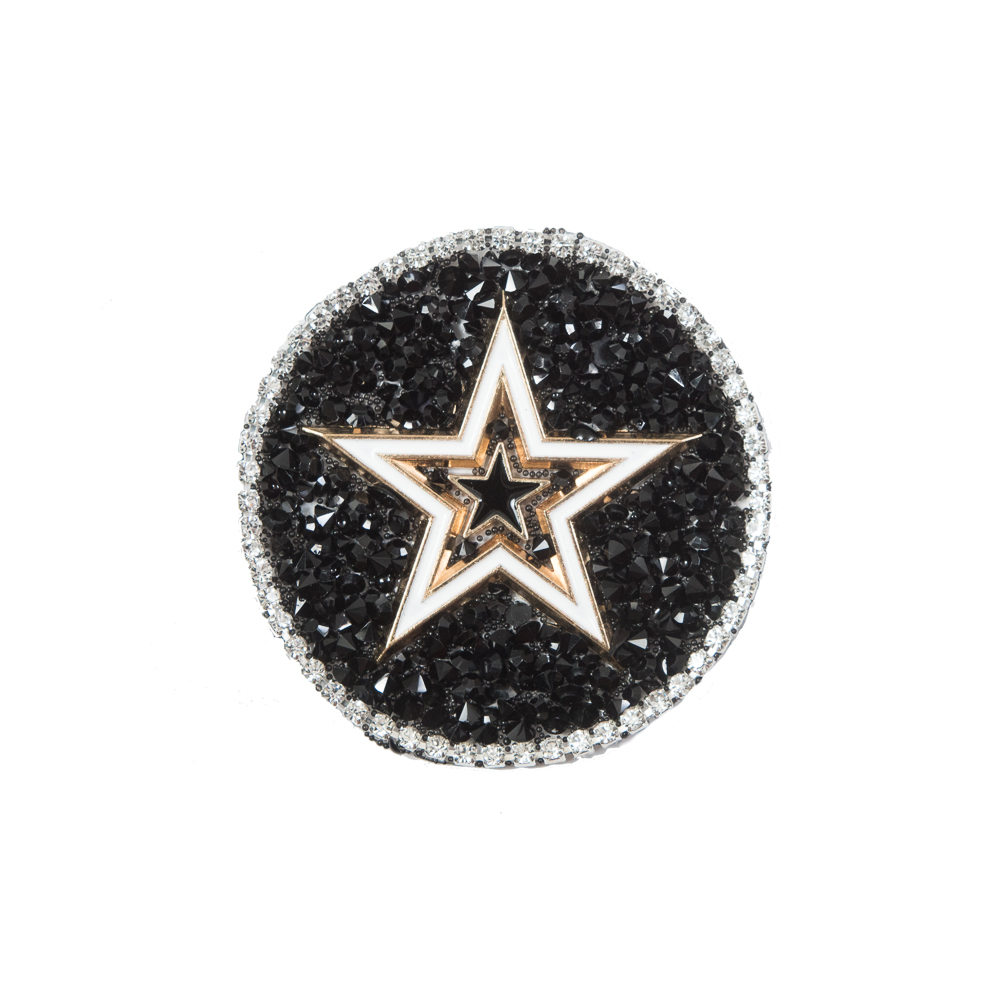 Italian Gold Star Patch with Black and Silver Rhinestones - 2.25 -  Rhinestone - Appliques - Trims