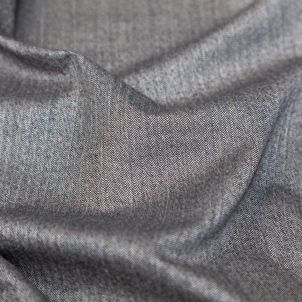 Brown and Black Heathered Herringbone Stretch Wool Suiting - Suiting ...