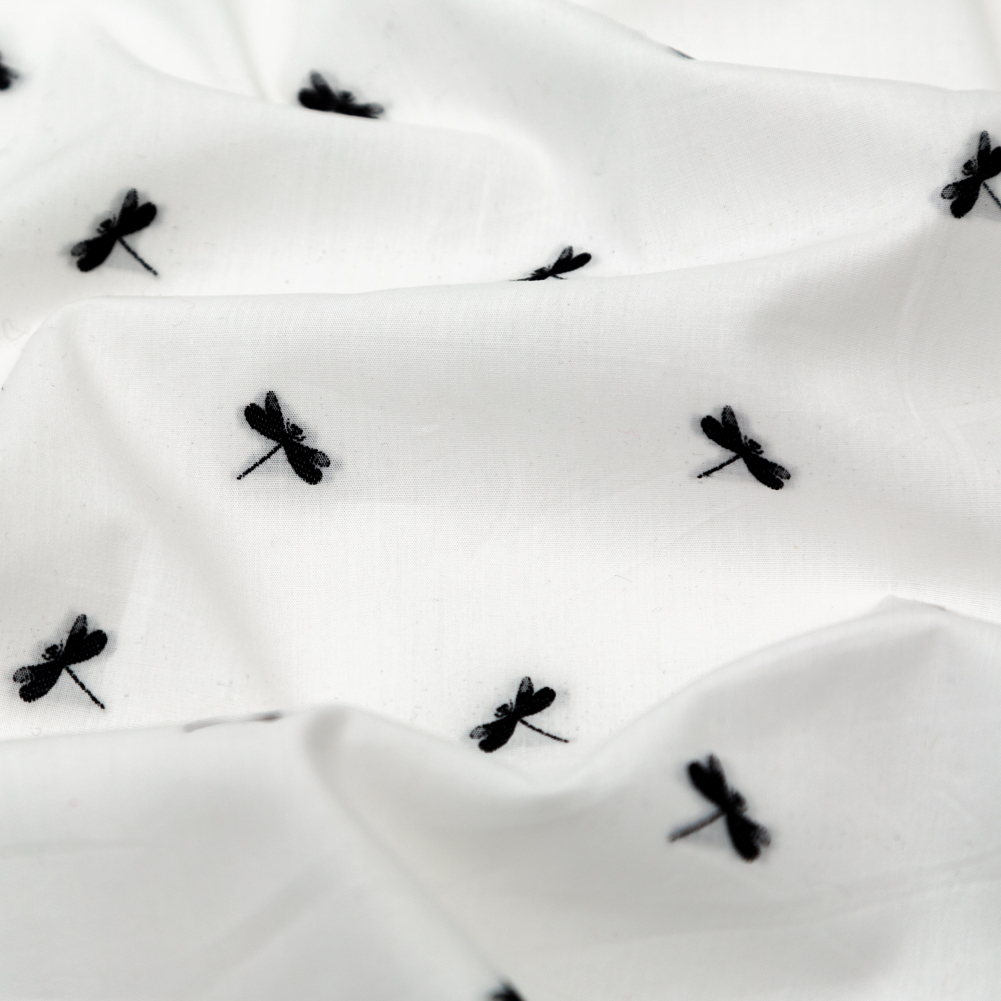 Italian White Cotton Lawn with Woven Black Dragonflies - Web Archived