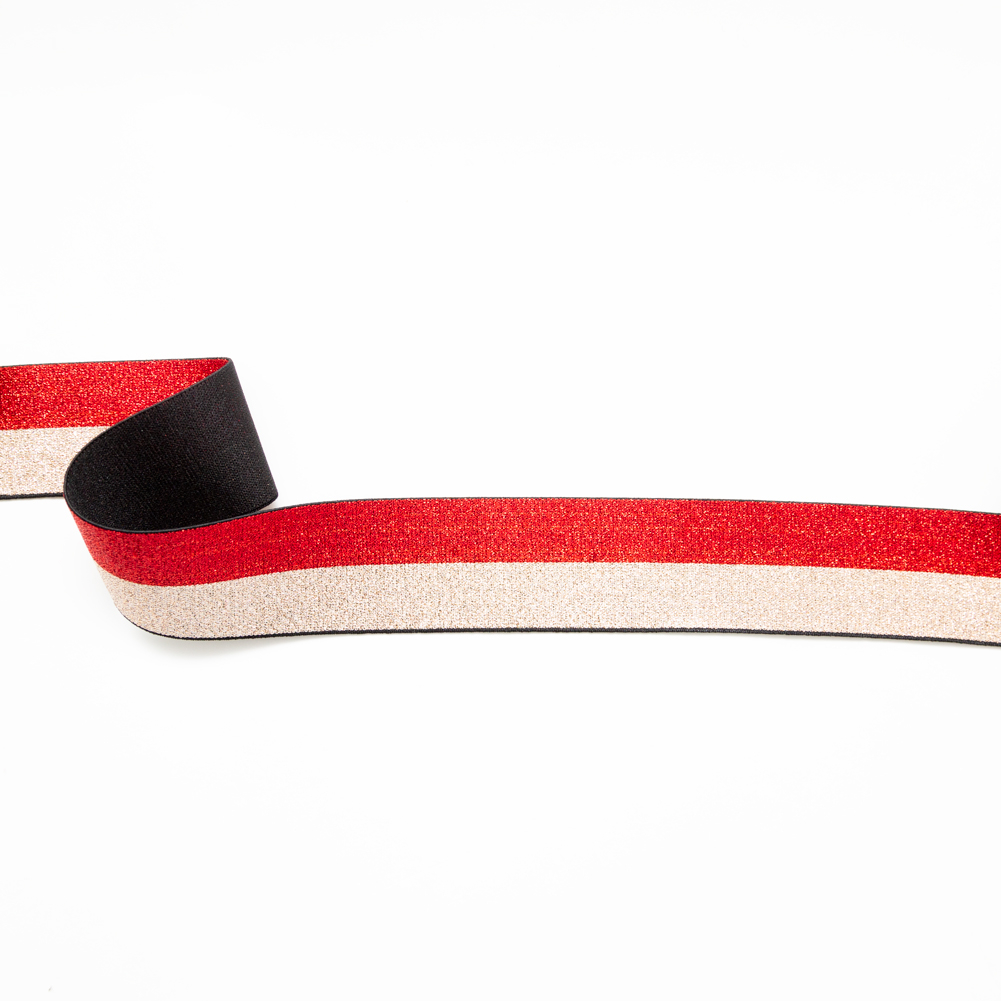 Italian Metallic Red and Gold Striped Elastic Ribbon - 1.625 - Metallic -  Trims & Chains - Trims