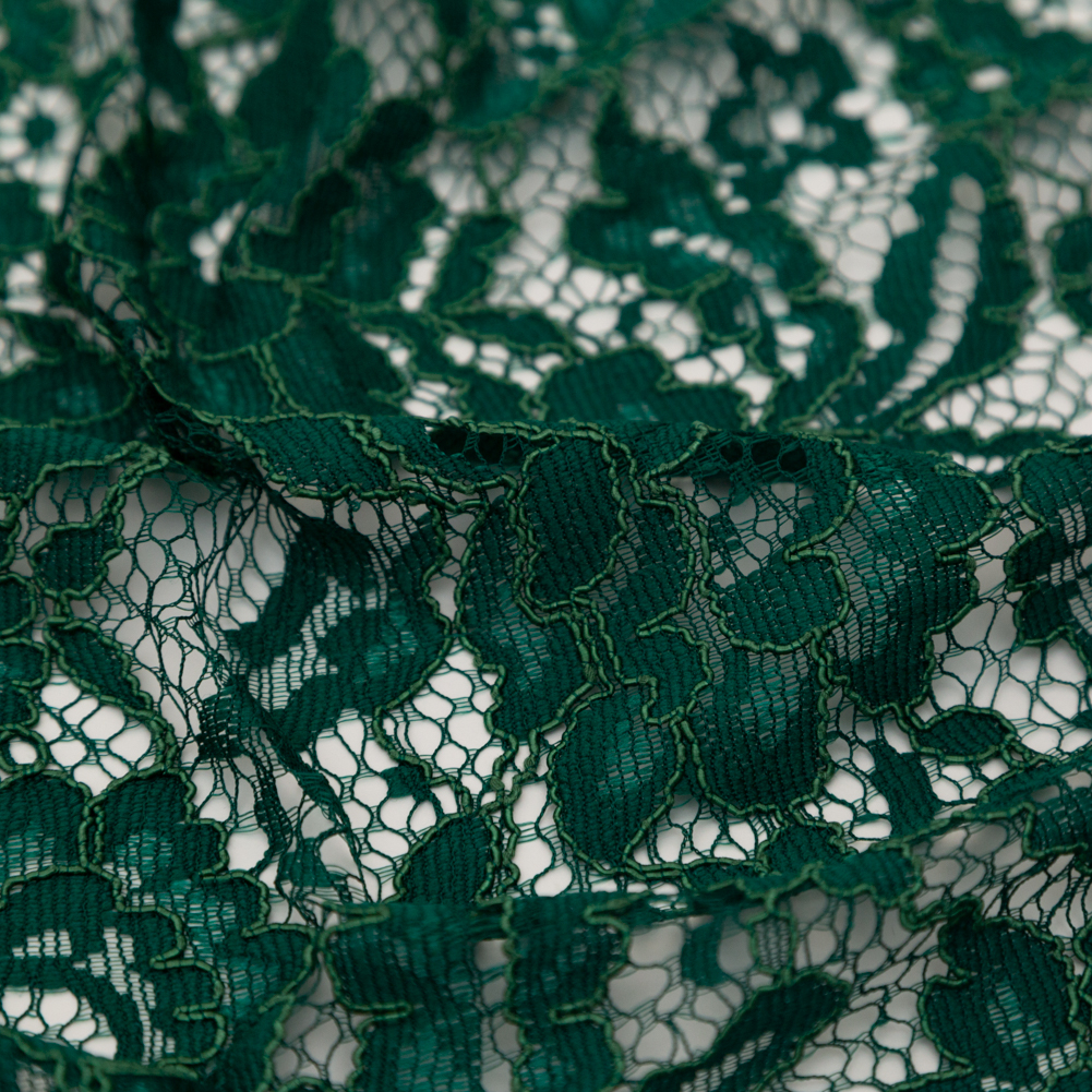 Emerald Floral Re-Embroidered Dentelle Lace - Web Archived