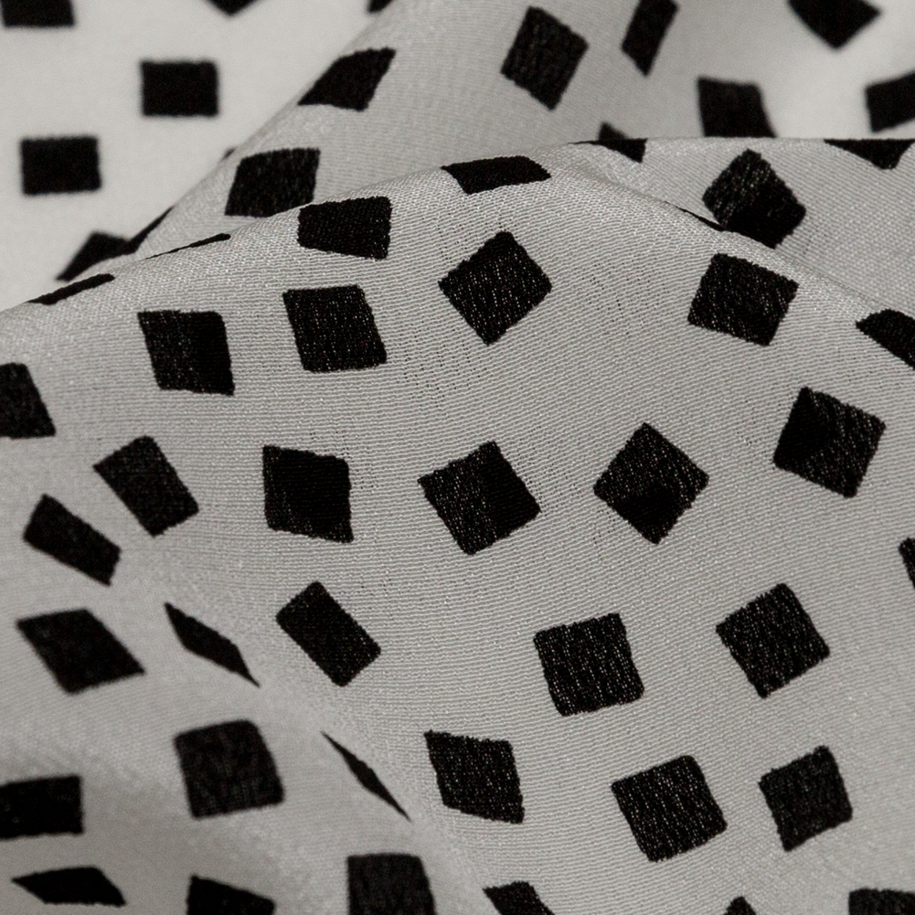 Italian White and Black Squares Printed Silk Crepe de Chine - Web Archived