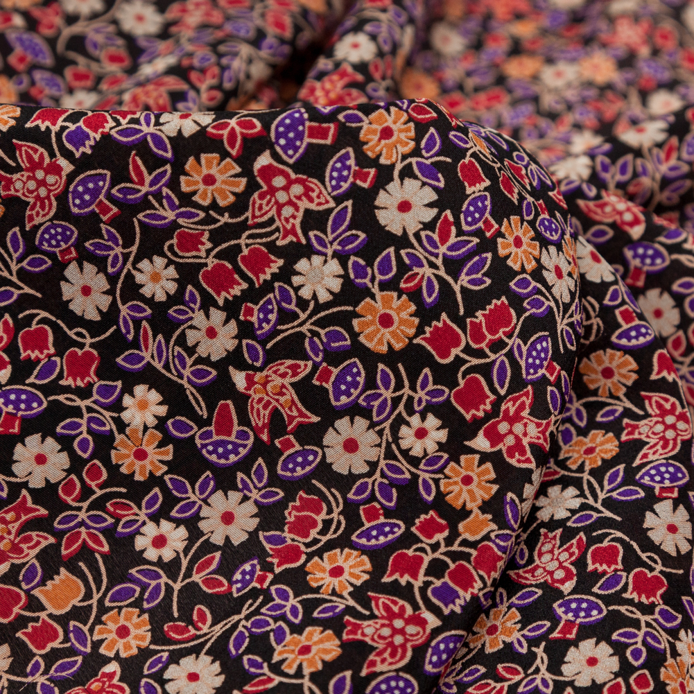 Famous NYC Designer Black Bean, American Beauty and Prune Purple Floral ...