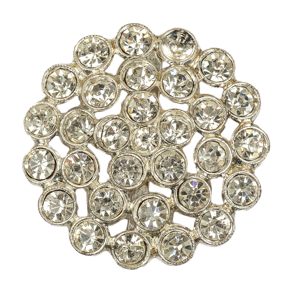 Vintage Crystal Rhinestones Silver Metal Open Framework Sew on Button -  58L/37mm