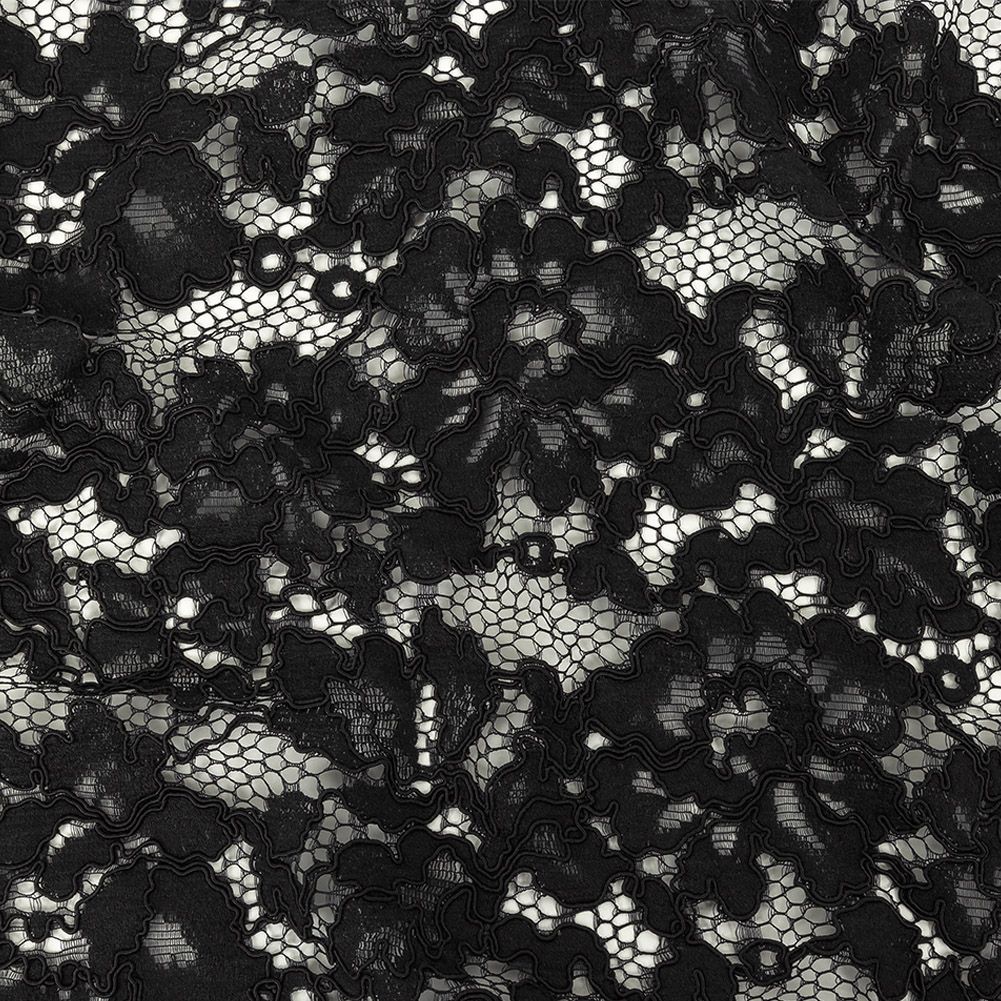 Cali Fabrics  Black Floral Stretch Lace