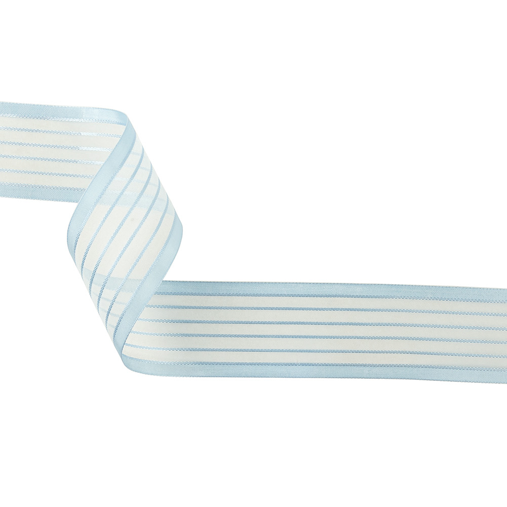 Baby Blue Striped Sheer Ribbon with Opaque Borders - 1.5