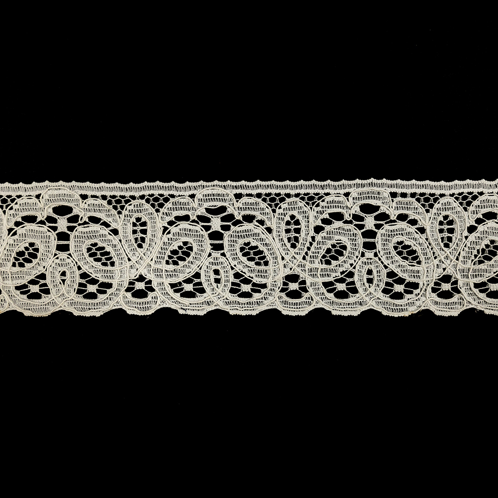 White Leaf-Like Loops Corded Lace Trim - 3.25