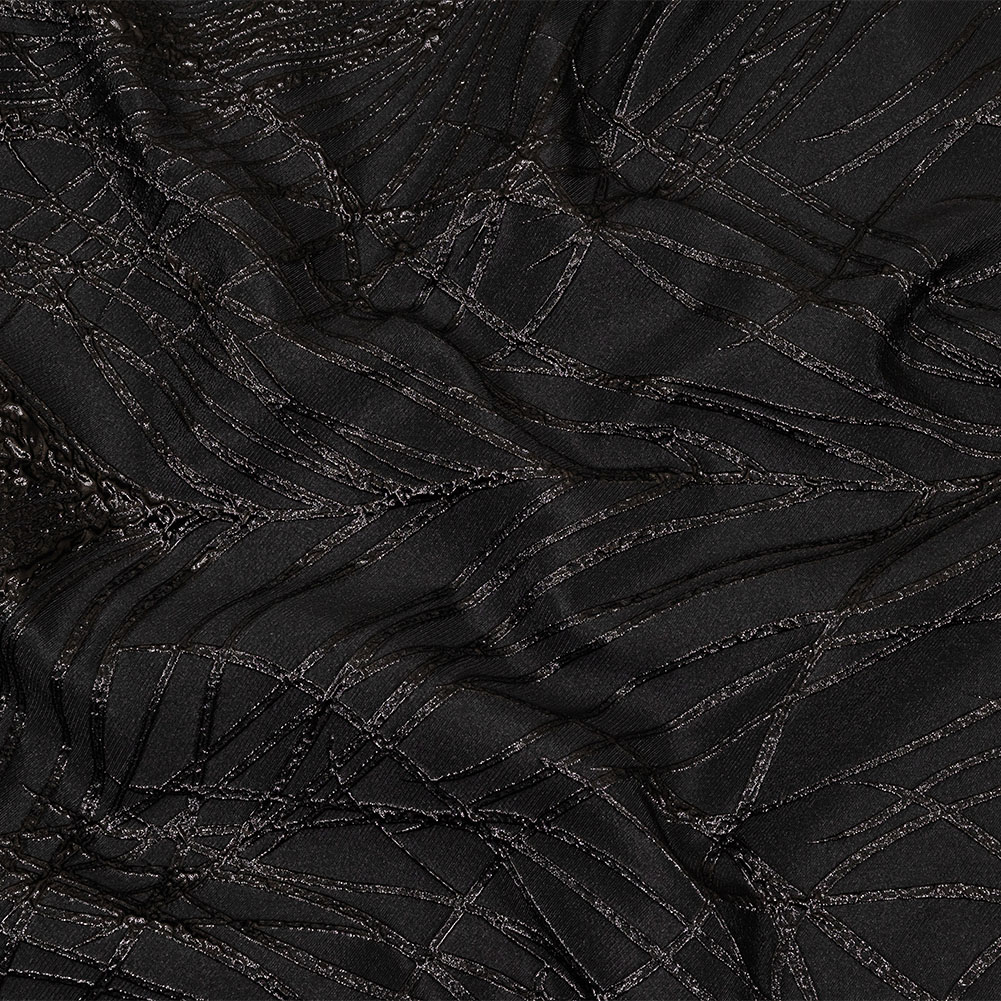Mood Fabrics Metallic Black Feathers Luxury Brocade