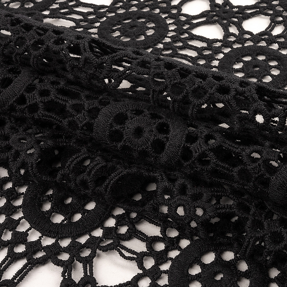 Black Floral and Geometric Cotton Guipure Lace with Finished Scalloped  Edges - Lace - Other Fabrics - Fashion Fabrics