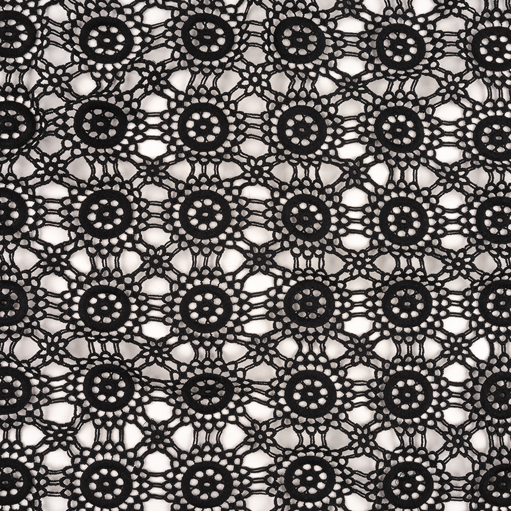 Black Floral and Geometric Cotton Guipure Lace with Finished Scalloped Edges