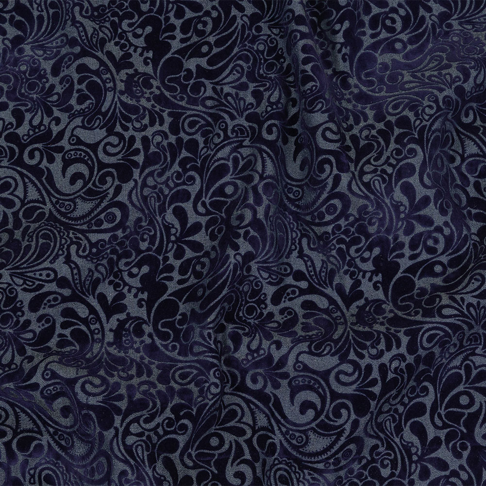 Blue Tie Dye Paisley Flocked Lightweight Indigo Cotton Denim - Web Archived
