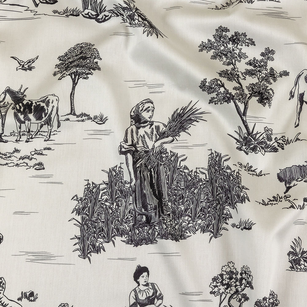French Toile De Jouy 100% Cotton in Red Fabric
