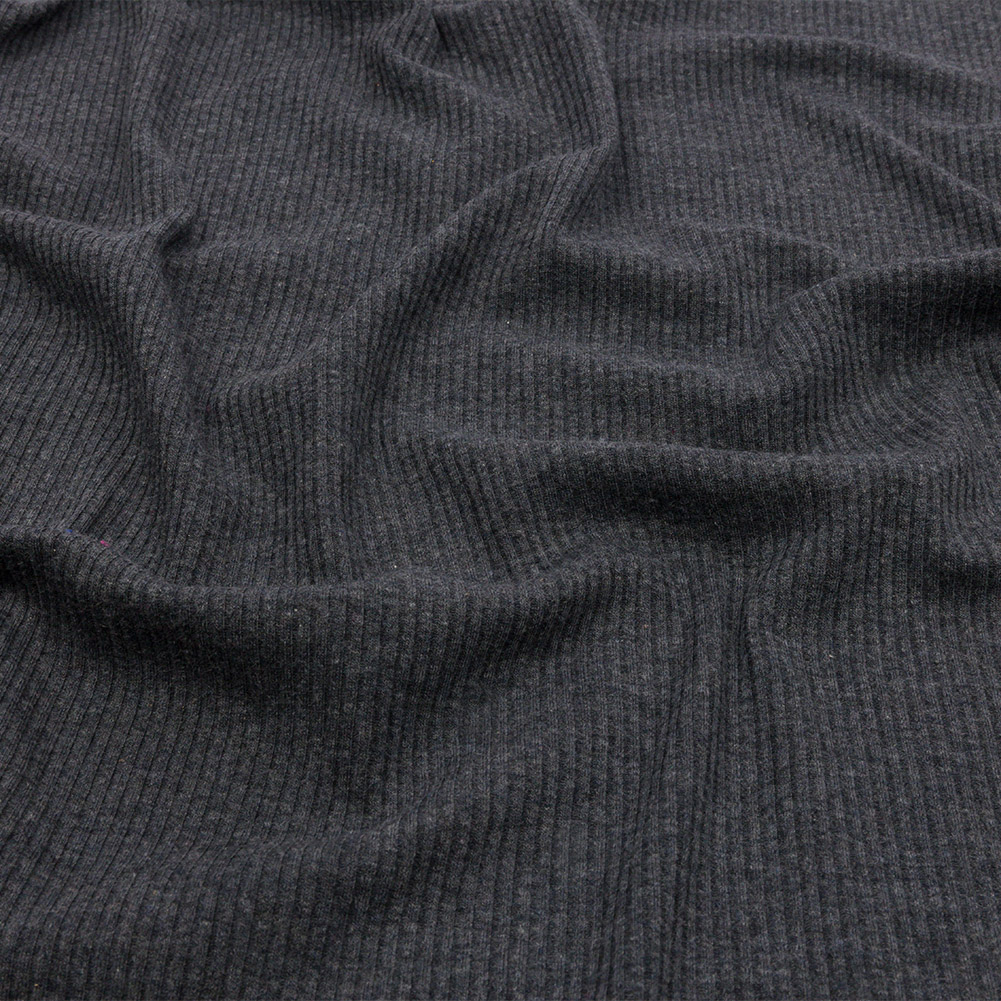 Dark Heathered Gray Stretch Cotton and Modal 2x2 Rib Knit