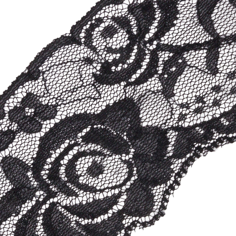 Black Ruffled Stretch Lace Trimming - 1
