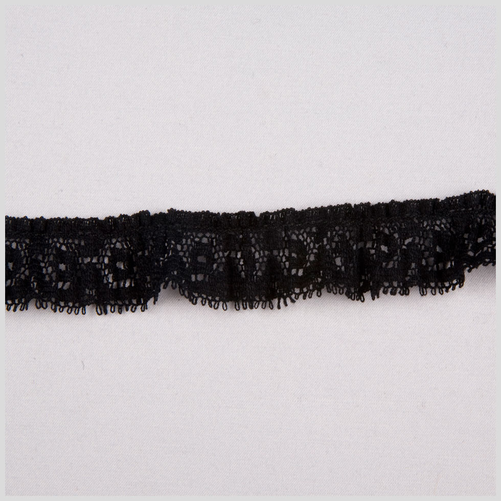Black Ruffled Stretch Lace Trimming - 1