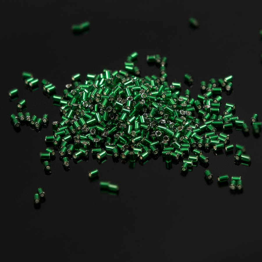Emerald Czech Bugle Seed Beads - 7.4 grams | Mood Fabrics