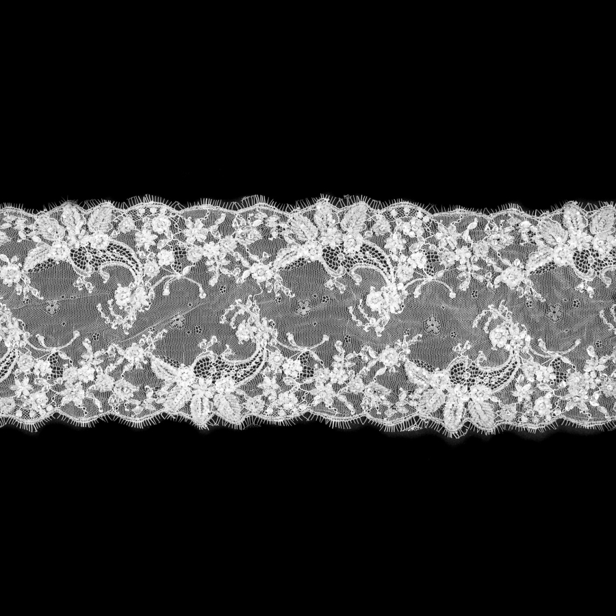 White Beaded and Sequined Lace Trim - 6.5 | Mood Fabrics