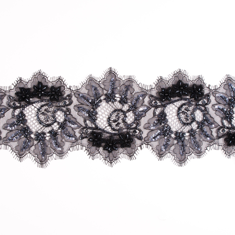 Black Beaded and Sequined Lace Trim - 4.5 | Mood Fabrics