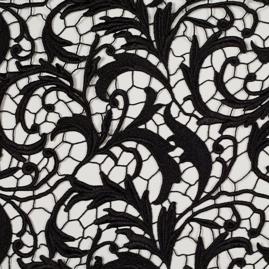 Metallic Black Floral Guipure Lace Fabric | Mood Fabrics