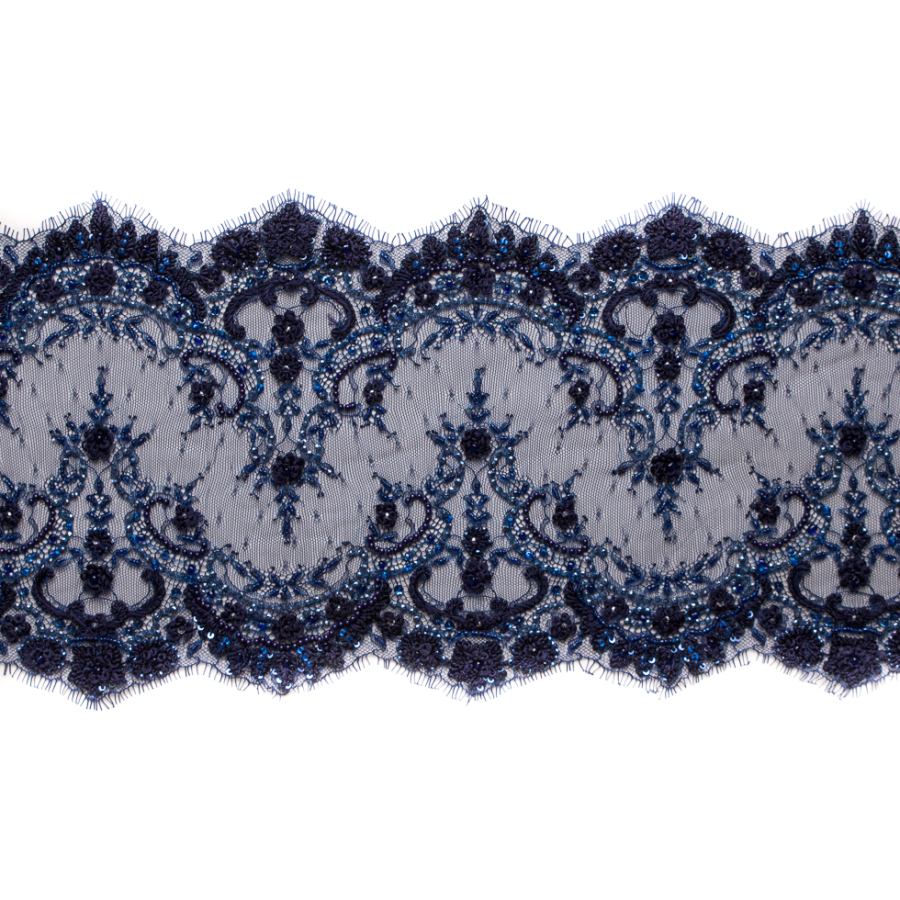 Navy Fancy Beaded Lace Trimming - 8 | Mood Fabrics