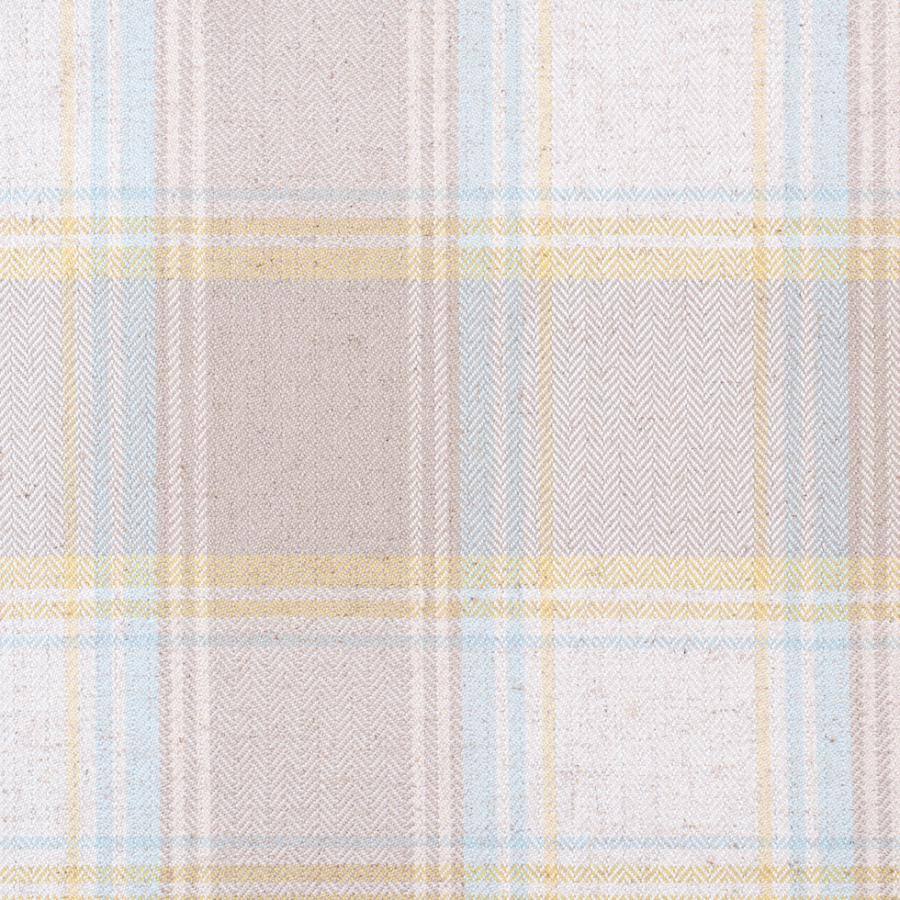 Soft Beige and Aqua Big Plaid Poly-Linen | Mood Fabrics