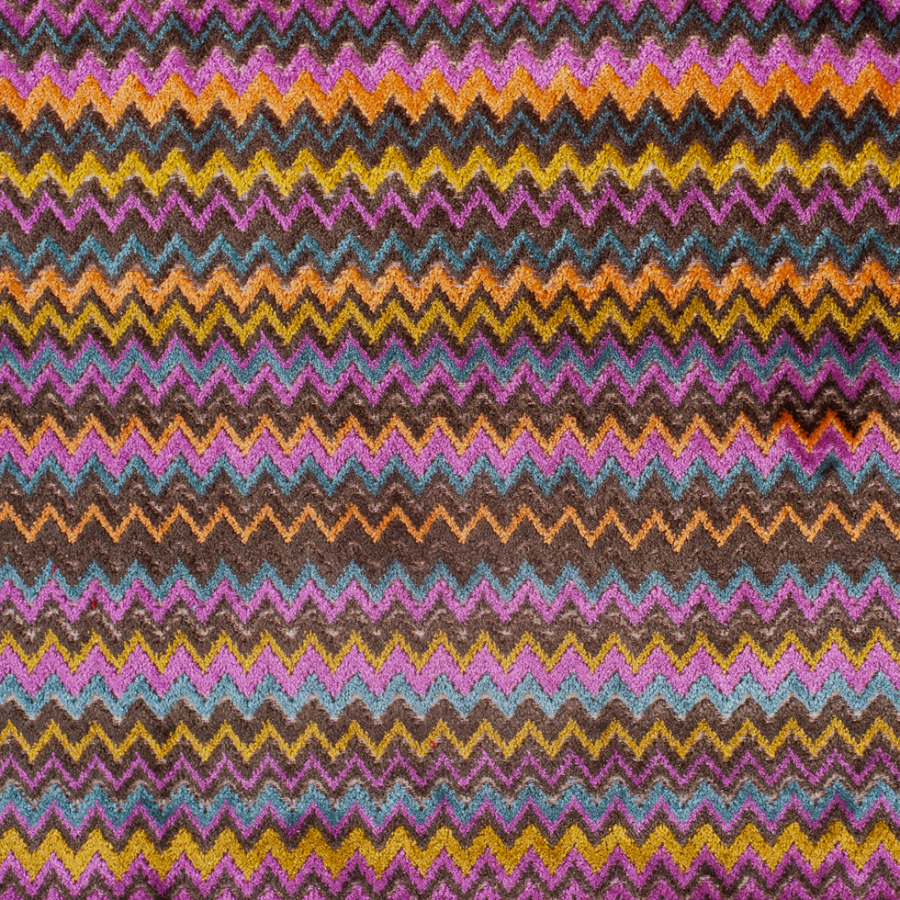 Magenta & Teal Small Flamestitch Velvet Tapestry | Mood Fabrics