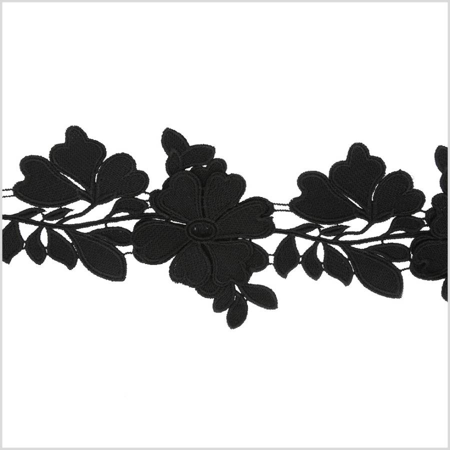 5 3D Metallic Black Floral Lace Trim | Mood Fabrics