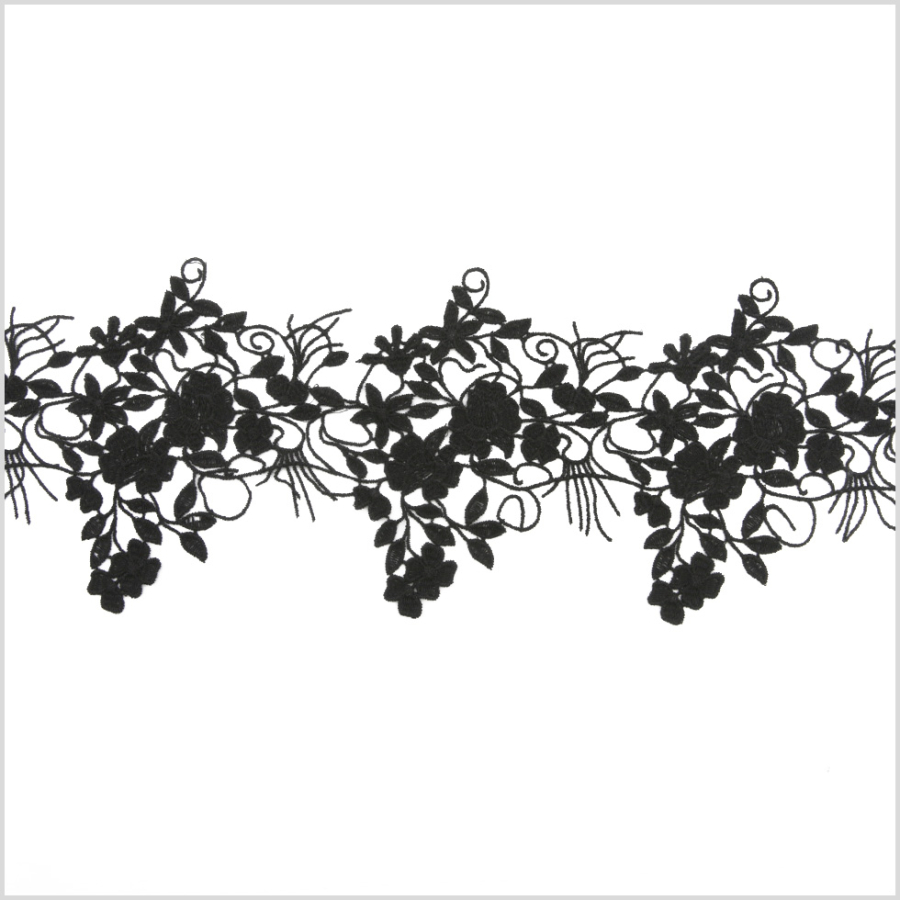 3 Metallic Black Floral Lace Trim | Mood Fabrics