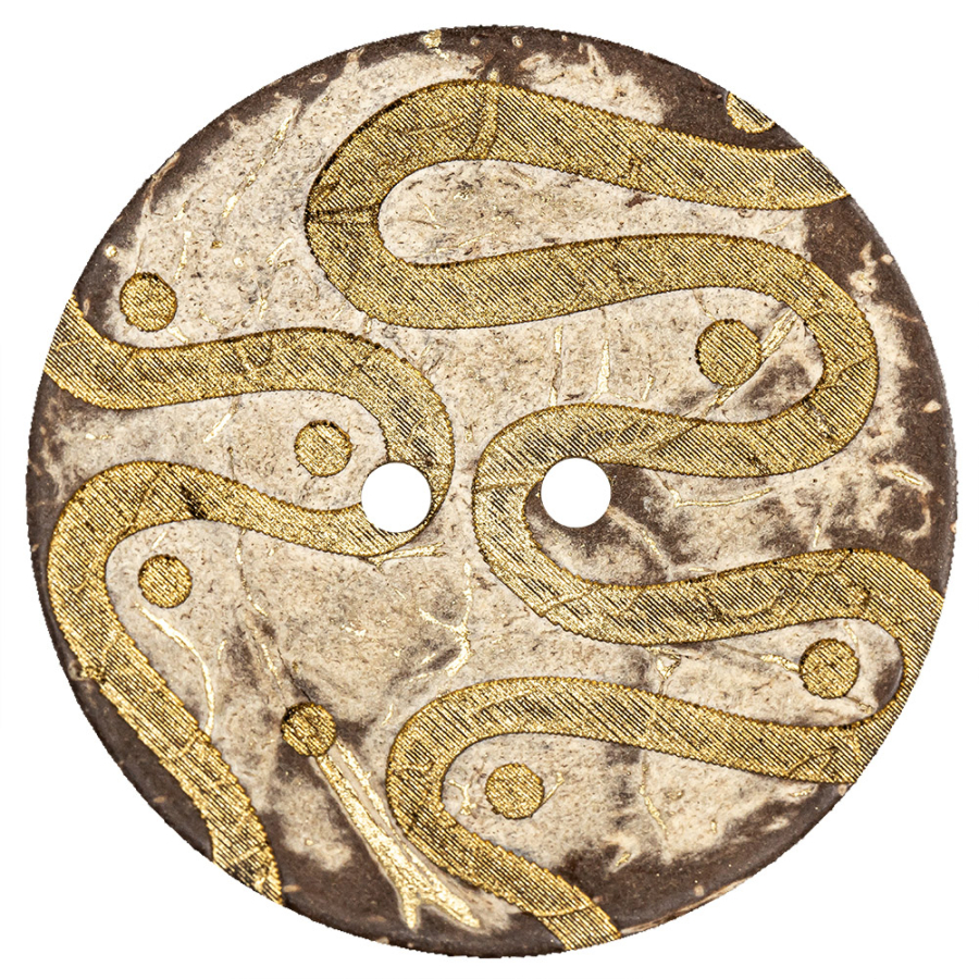 Italian Beige and Gold Swirls Etched Coconut Button - 64L/40.5mm | Mood Fabrics