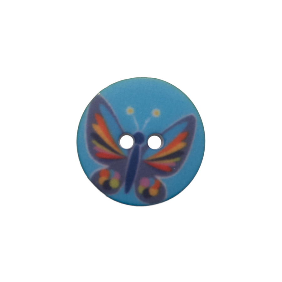 Italian Blue Butterfly Plastic Button - 24L/15mm | Mood Fabrics