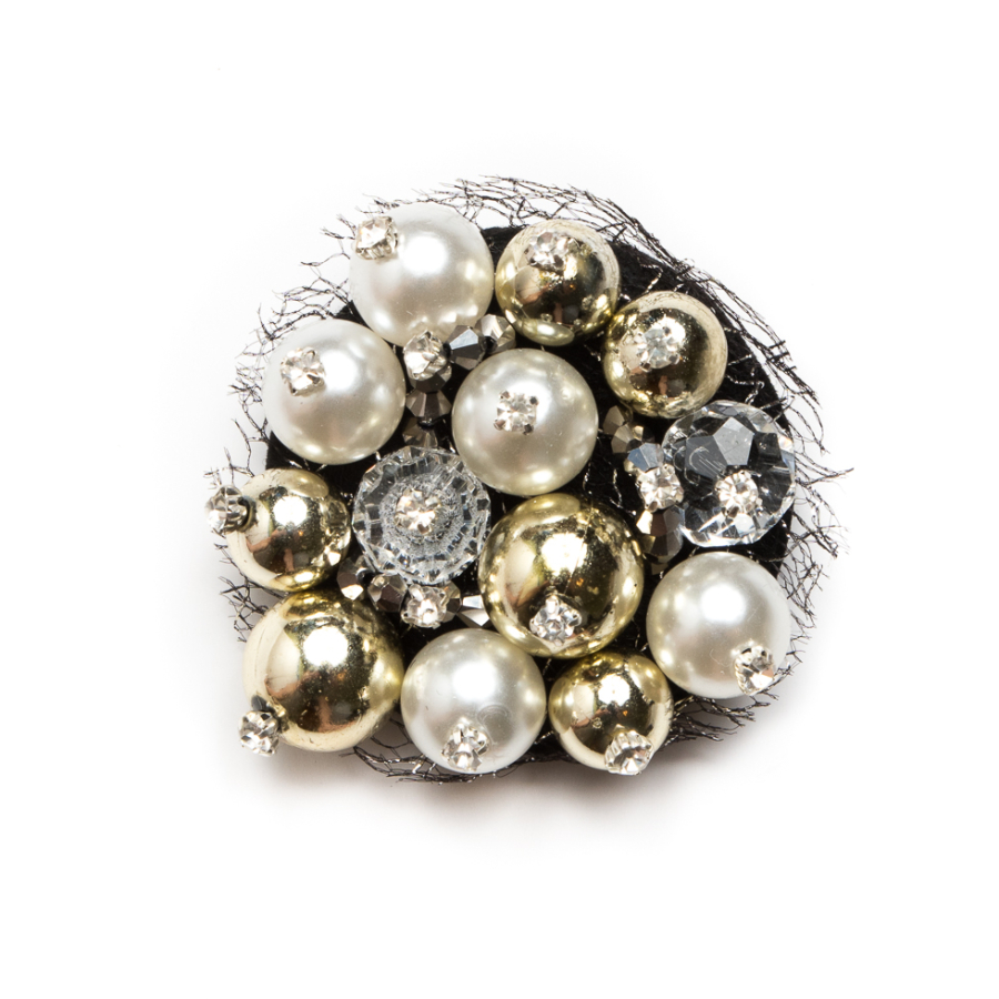 Gold and Pearl Beaded Brooch with Pin - 2.25 | Mood Fabrics