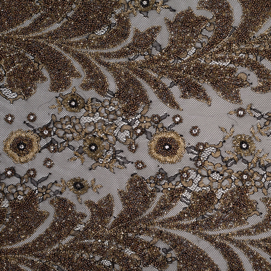 Black/Gold Floral Beaded Lace | Mood Fabrics