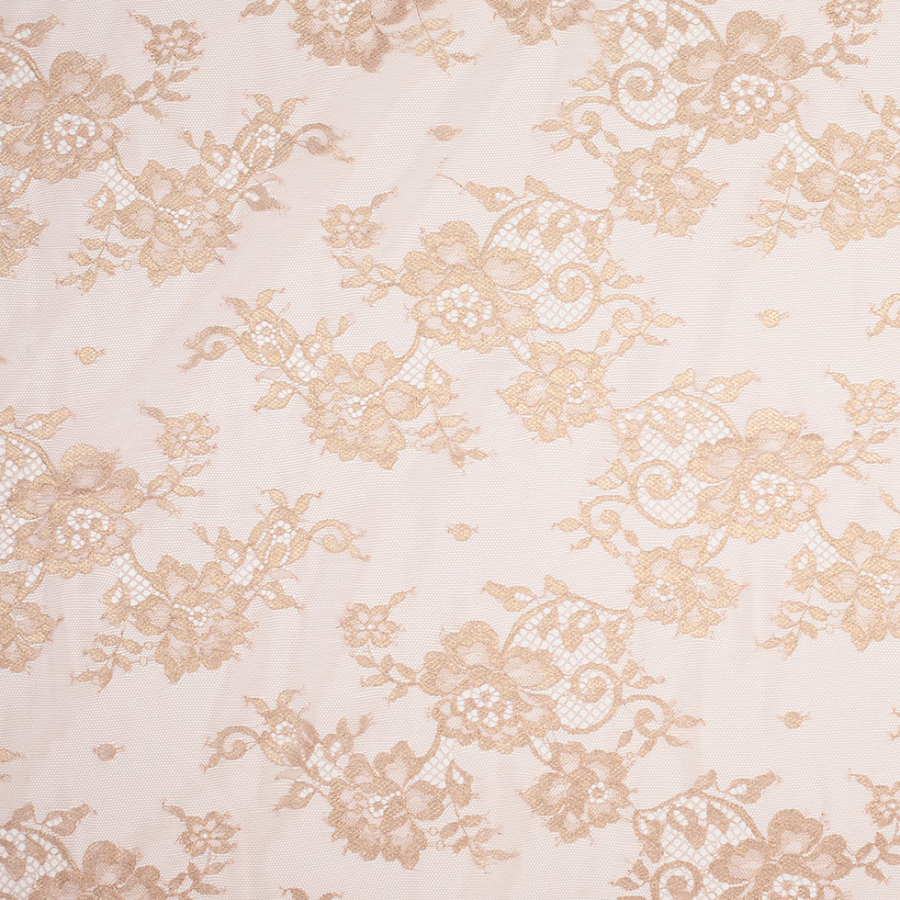 Rose and Metallic Gold Floral Lace | Mood Fabrics