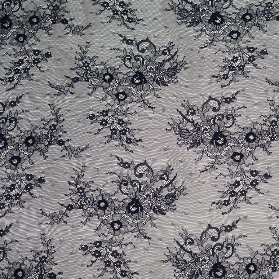 Navy Floral Lace Fabric | Mood Fabrics