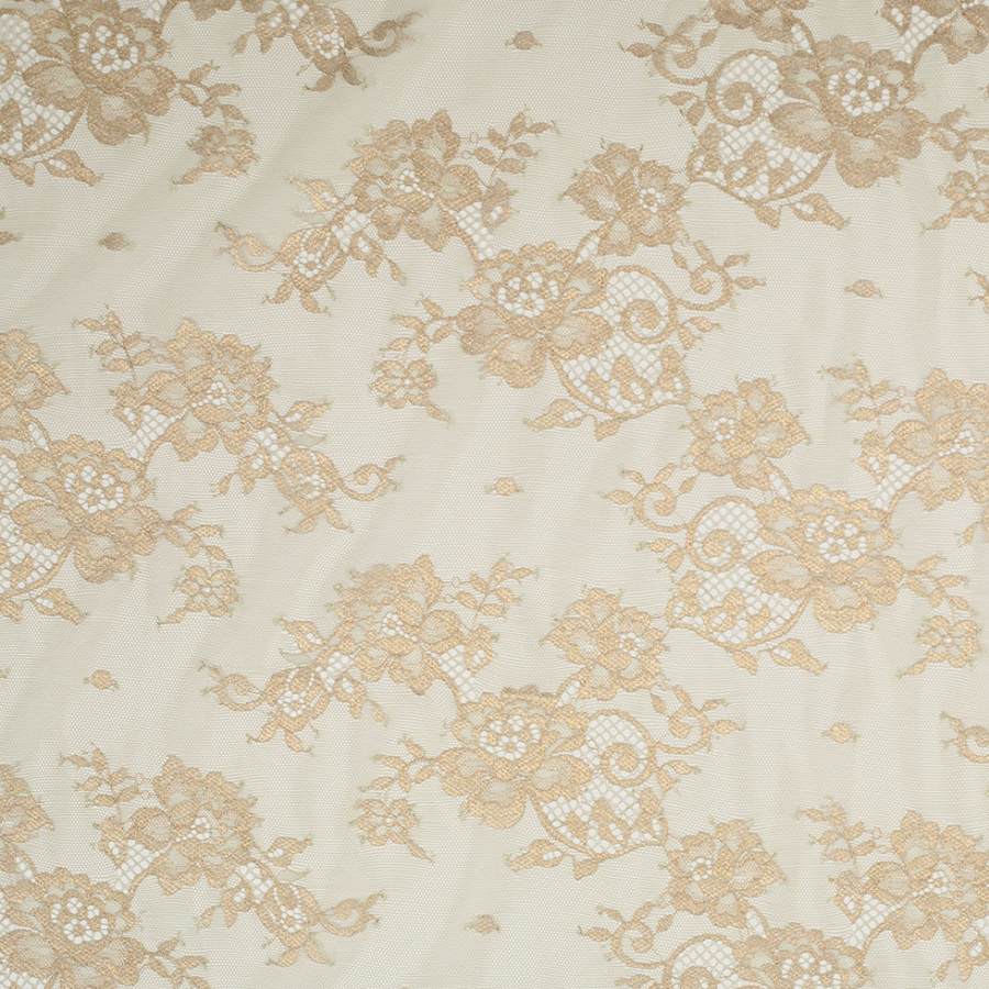 Sage and Metallic Gold Floral Lace | Mood Fabrics