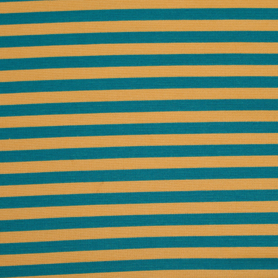 Jade and Mustard Striped Polyester Blended Ponte De Roma | Mood Fabrics