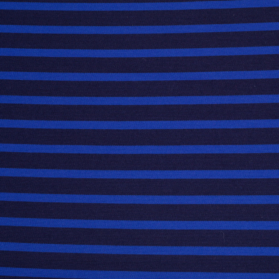 Navy and Royal Blue Striped Polyester Blended Ponte De Roma | Mood Fabrics