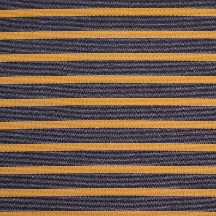 Charcoal and Mustard Striped Polyester Blended Ponte De Roma | Mood Fabrics