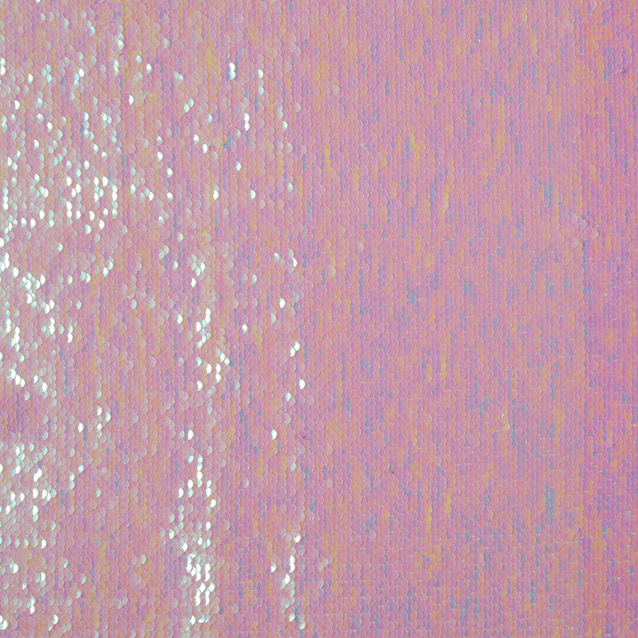 Pink and Yellow Iridescent Two-Toned Paillette Sequins on a Stretch Backing | Mood Fabrics