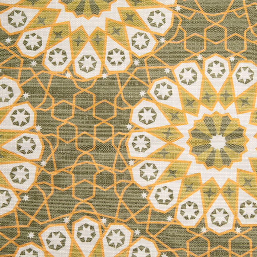 Spanish Green Geometric Poly/Cotton Canvas | Mood Fabrics