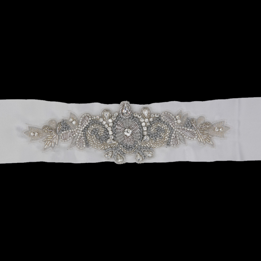 2.5 Silver/White Beaded Rhinestone Bridal Belt | Mood Fabrics