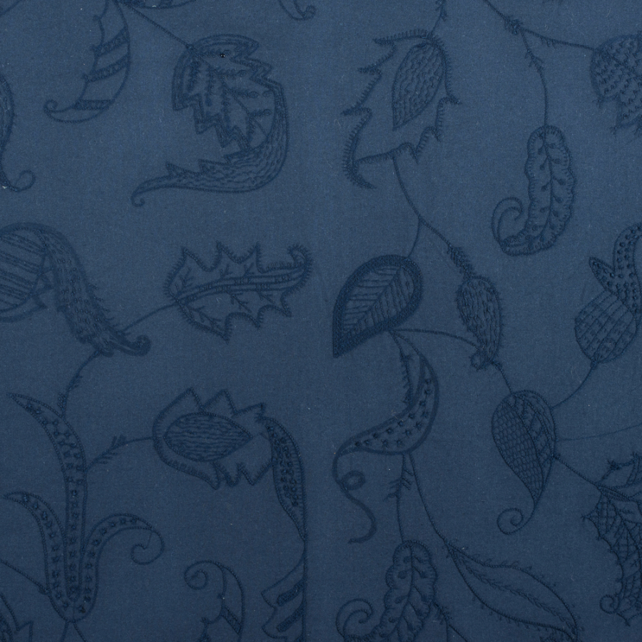 Ralph Lauren Navy Floral Embroidered Linen | Mood Fabrics