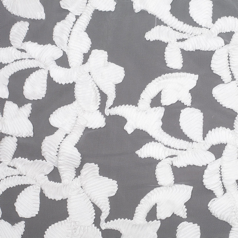 White Ribbon Embroidered Netting | Mood Fabrics